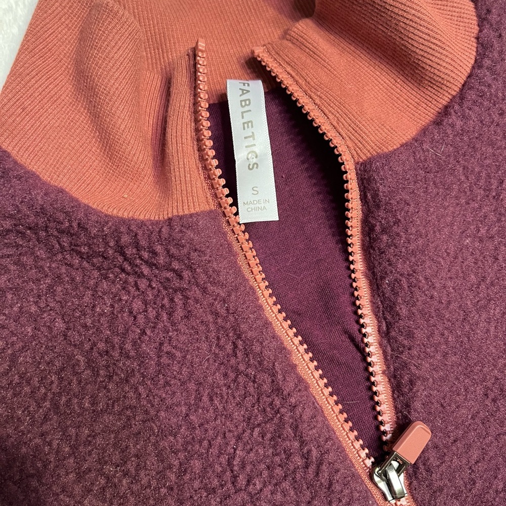 Fabletics Two-Tone Plum and Rust Teddy Zip Jacket